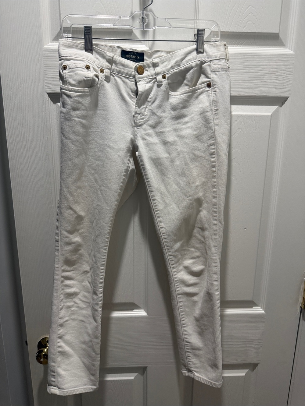 J. Crew White Toothpick Jeans with Gold Hardware